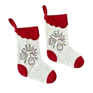 Set of 2  Creative Co-Op Felted Wool Embroidered Christmas‎ Stockings